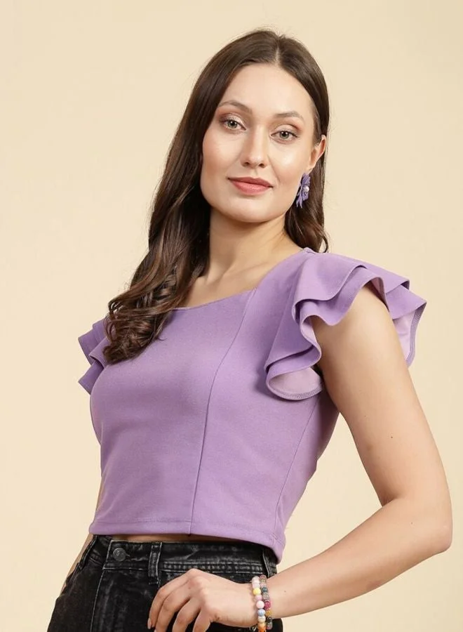 Freehand  Women Regular Fit Solid Sweetheart Neck Short Sleeve Ruffled Top  | Best Price UAE
