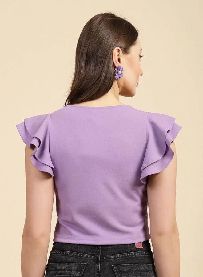 Freehand  Women Regular Fit Solid Sweetheart Neck Short Sleeve Ruffled Top  | Best Price UAE