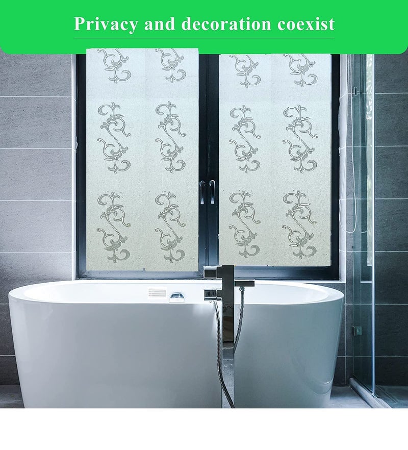 SIA VENDORS Privacy Frosted Removable Window Film Heat Control Glass Covering for Home II Office II Bathroom Static Cling Opaque Self Adhesive Door Sticker (Flower Frost, 12 X 48 Inches) - Image 2