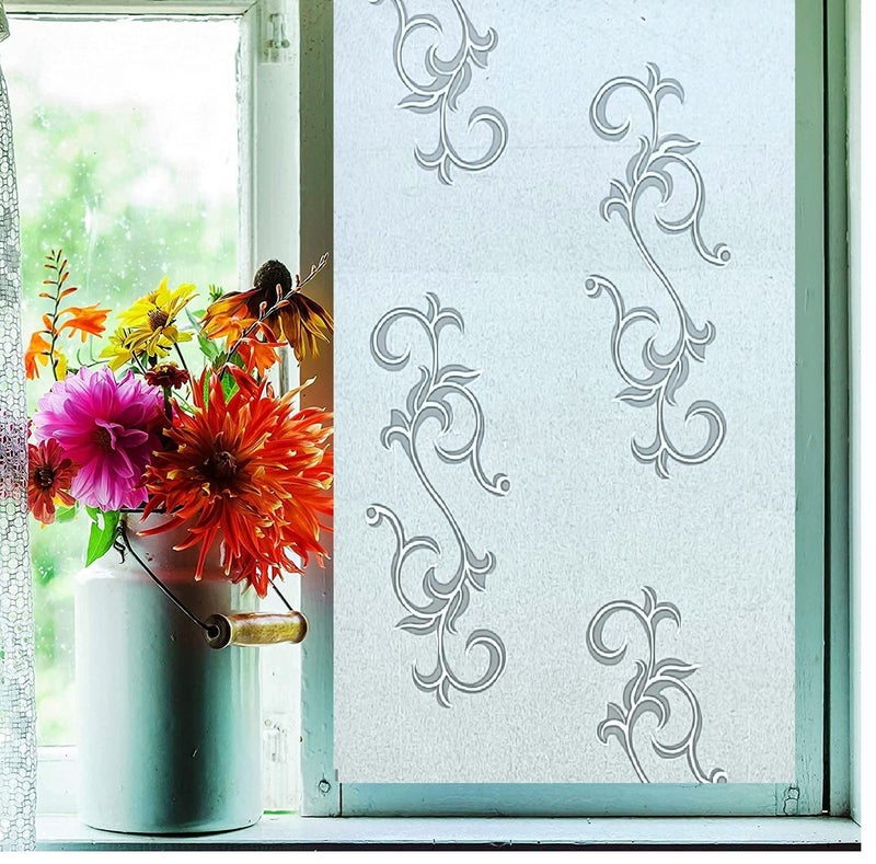 SIA VENDORS Privacy Frosted Removable Window Film Heat Control Glass Covering for Home II Office II Bathroom Static Cling Opaque Self Adhesive Door Sticker (Flower Frost, 12 X 48 Inches) - Image 3