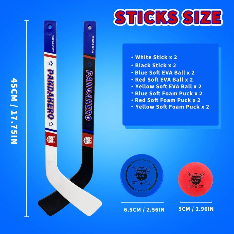 Pandahero Mini Knee Hockey Sticks Set for Kids – Christmas Toys Gifts & Stocking Stuffers for Toddler Boys & Girls – Indoor Mini Hockey Kit with 4 Sticks, 6 Foam Balls & 6 Pucks - Image 5