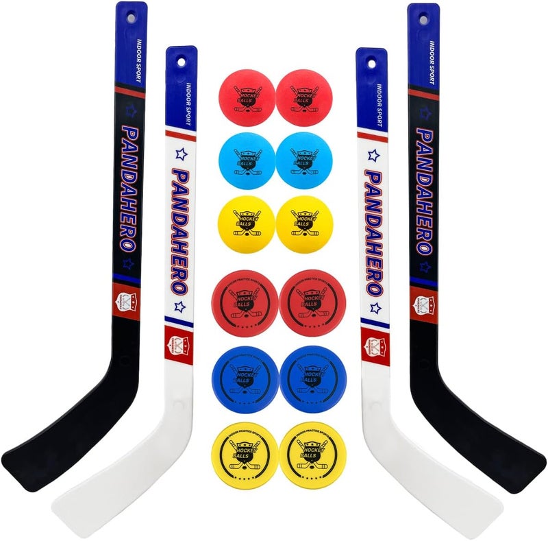 Pandahero Mini Knee Hockey Sticks Set for Kids – Christmas Toys Gifts & Stocking Stuffers for Toddler Boys & Girls – Indoor Mini Hockey Kit with 4 Sticks, 6 Foam Balls & 6 Pucks - Image 1