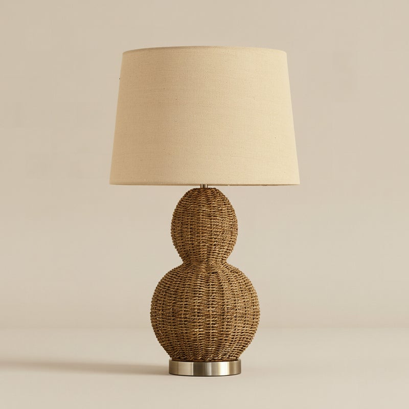 Home Box Naturel Grass Rope Table Lamp with Linen Shade - 36x62 cm - Image 1