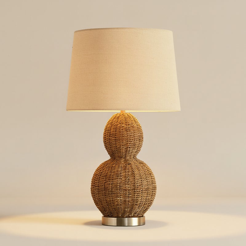 Home Box Naturel Grass Rope Table Lamp with Linen Shade - 36x62 cm - Image 2