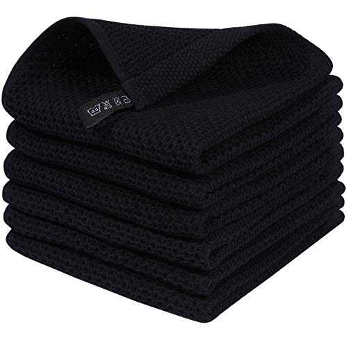 Homaxy 100 Cotton Waffle Weave Kitchen Dish Cloths Ultra Soft Absorbent Quick Drying Dish Towels 12 x 12 Inches 6Pack Black