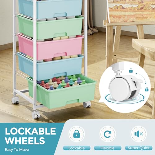 APEXCHASER Rolling Storage Cart with 6 Drawers and Wooden Tabletop, Lockable Wheels Utility Cart for Art Studios, Office Supplies & Craft Room Organization (Rainbow) - Image 5