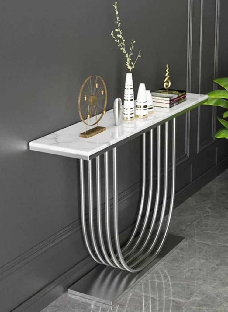 Generic Wam Diaf wood and marble entrance table, silver and white - 140 x 40 x 100 cm  - Image 1