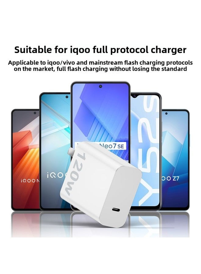 For Vivo Charger Iqoo120W Flash Charging 7/8/9pro Mobile Phone 10 Love Cool Neo Notebook Tablet X90-Color:White-Specifications:3c Certified 120w Charger [c Port] + 1m C-c Cable  - Image 2