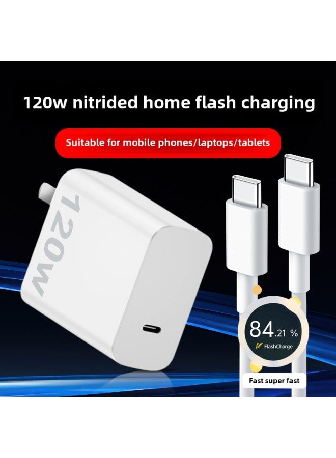 For Vivo Charger Iqoo120W Flash Charging 7/8/9pro Mobile Phone 10 Love Cool Neo Notebook Tablet X90-Color:White-Specifications:3c Certified 120w Charger [c Port] + 1m C-c Cable  - Image 1