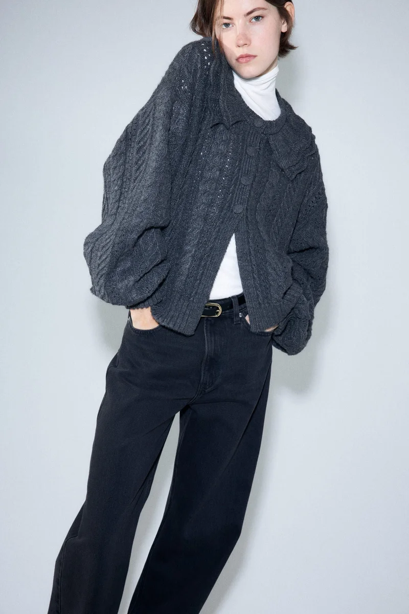 H&M Collared cable-knit cardigan