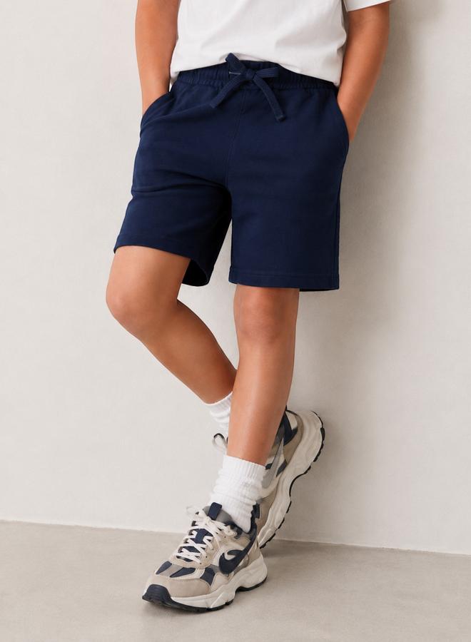 victor and jane Boys Navy Blue Cotton Knitted Shorts - Image 1