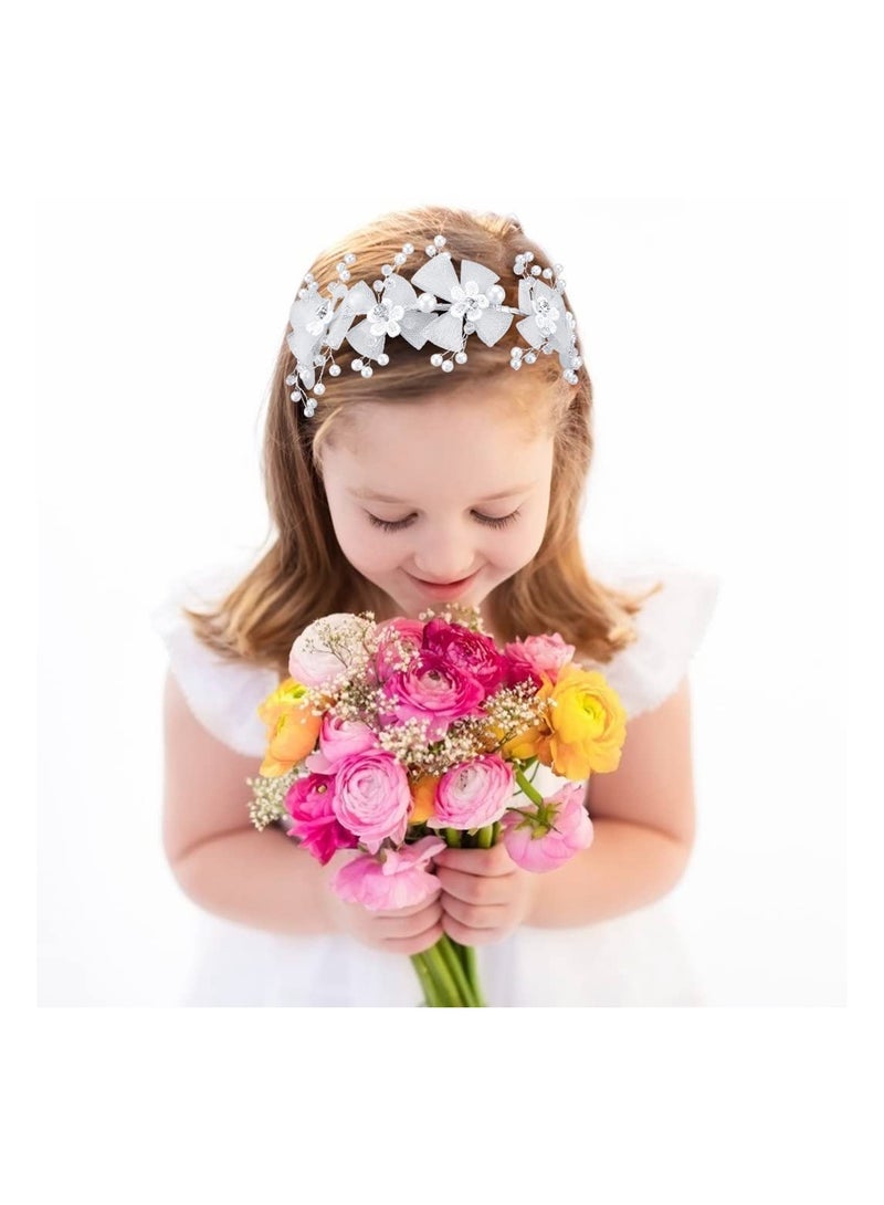 KASTWAVE Flower Girl Headband Butterfly Hair Accessories, Princess Wedding Headband Girls White Floral Wreath Pretty Tiaras, for Communion Wedding Prom Birthday - Image 1