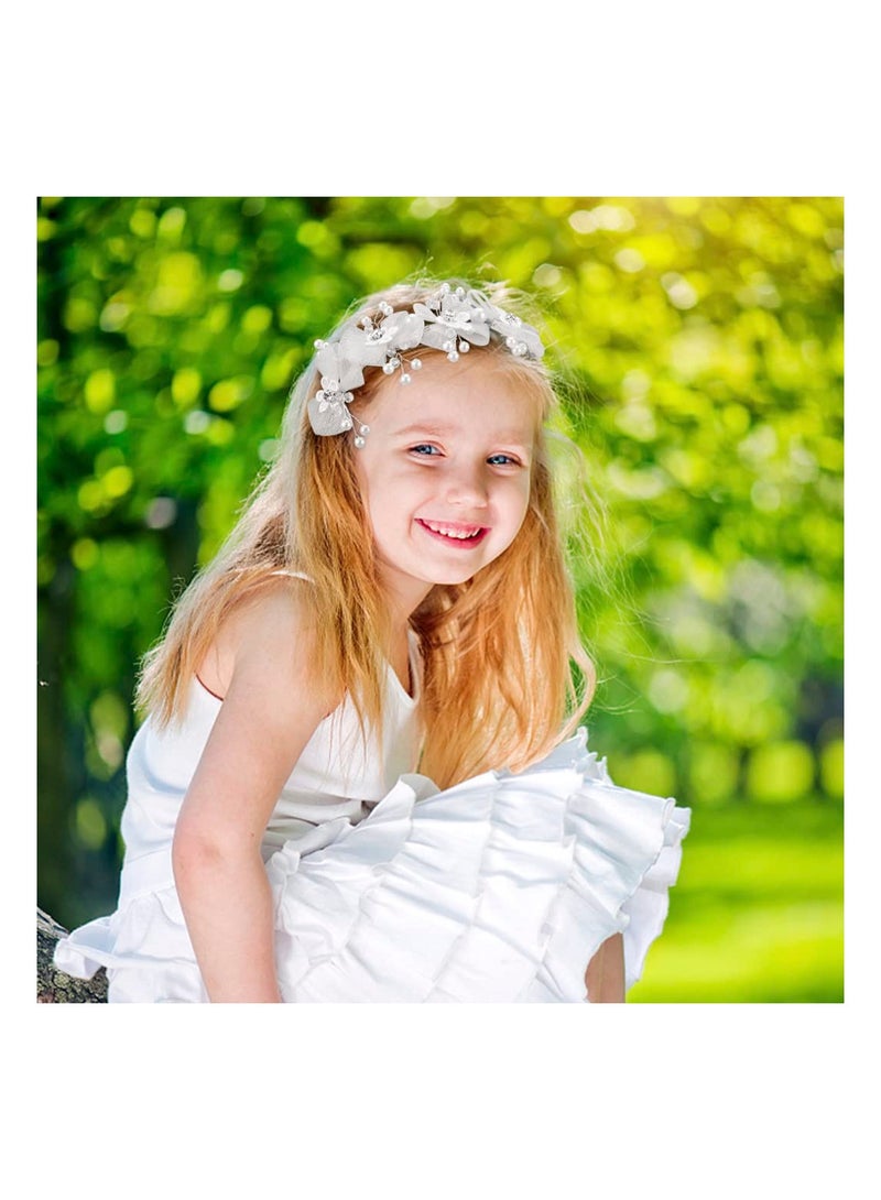 KASTWAVE Flower Girl Headband Butterfly Hair Accessories, Princess Wedding Headband Girls White Floral Wreath Pretty Tiaras, for Communion Wedding Prom Birthday - Image 2