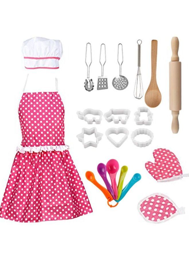 B&K Kids Chef Role Play Costume Set 22 PCS, Toddler Cooking and Baking Set with Apron, Chef Hat, Recipe Cards, Cooking Mitt, Utensils Toy for Boys and Girls (Pink). - Image 1