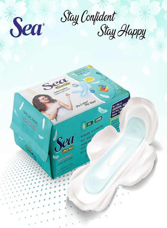 Sea Ultra Thin Cotton Sanitary Pads for Women | Up to 100% Leakage Protection, Locks Odour & Wetness | Ultra Hygiene, Rash Free Cotton Soft | Pack of 84 (72 pcs Ultra Thin XXL+ 12 pcs Maxi XL). - Image 4