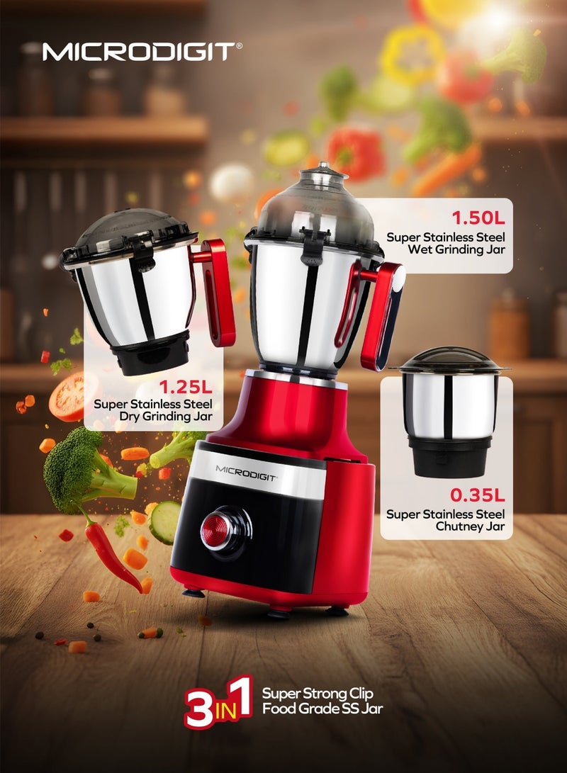 Microdigit 900w Turbo High Power 3-in-1 Microblend pro mixer grinder & juicer blender made in india 1.5 L MH890MG Maroon - Image 4