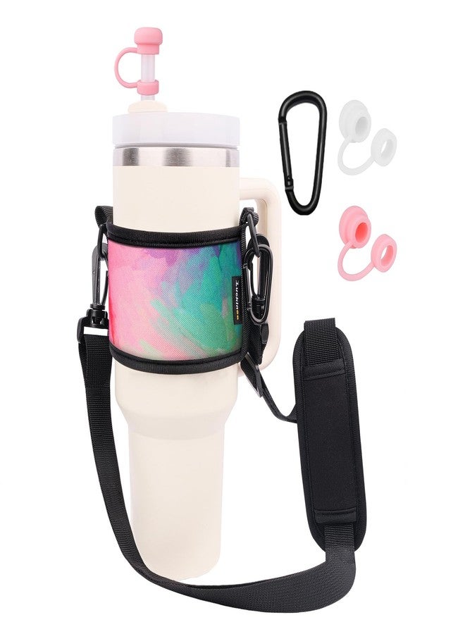 LUCKINEE Water Bottle Carrier Holder with Shoulder Strap Water Bottle Handle Strap Sling for Stanley 30&40oz Tumblers With 2pc Straw Covers Toppers for Stanley Cup Accessories (Colorful print) - Image 1