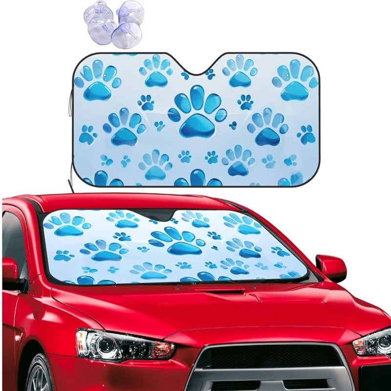 Small Black Foldable Car Windshield Sun Shade With Blue Paw Print Interior Protector - Image 1
