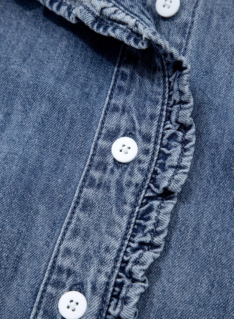 Sidefeel Denim Tops for Women Button Up Casual Long Sleeve Fall Chambray Denim Shirt Teacher Outfits Washing Blue Medium - Image 5