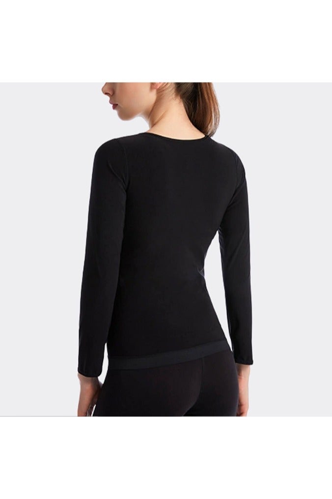 بوفان طقم ساونا نسائي، بلوزة بأكمام طويلة + بنطال بخصر عالٍ، لزيادة التعرق ونحت الجسم - Image 5