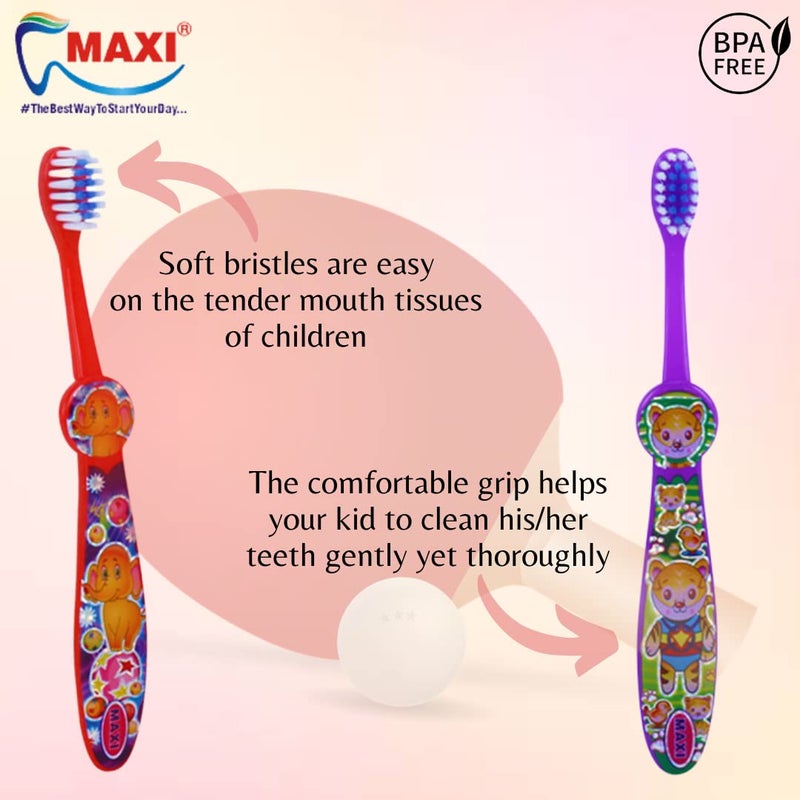 Maxi فرشاة أسنان ماكسي بينغ بونغ جونيور اليدوية، شعيرات ناعمة للأطفال، الأولاد والبنات، الرضع، toddlers، 2+ سنوات، متعددة الألوان (عبوة من 12) - Image 2