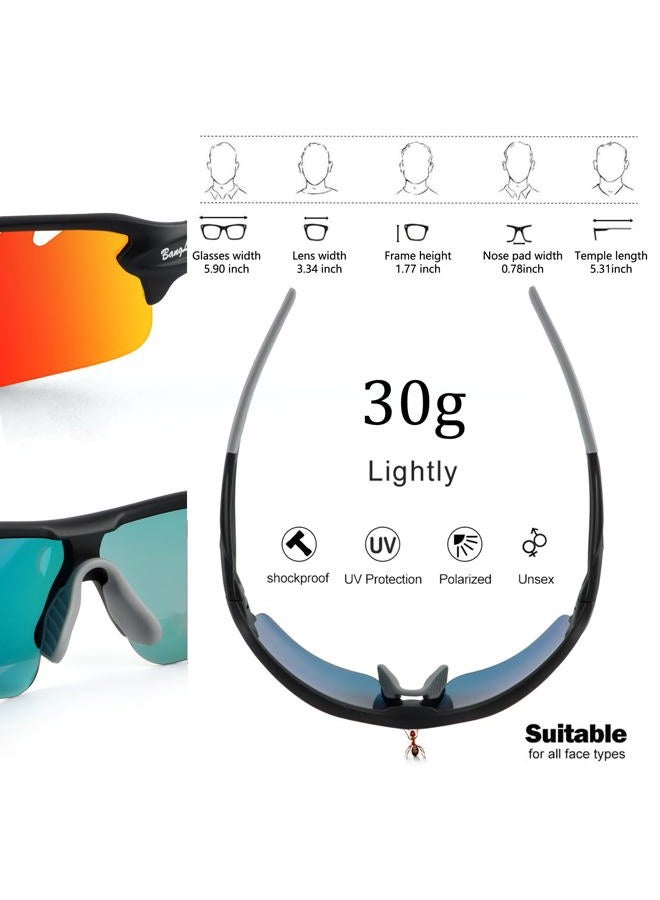BangLong Polarized Sports Sunglasses Cycling Sun Glasses for Men Women with 5 Interchangeable Lenes for Running Baseball Golf Driving Standard black - Image 3