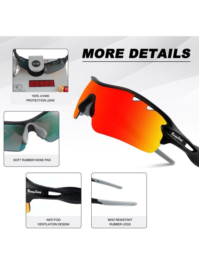 BangLong Polarized Sports Sunglasses Cycling Sun Glasses for Men Women with 5 Interchangeable Lenes for Running Baseball Golf Driving Standard black - Image 4