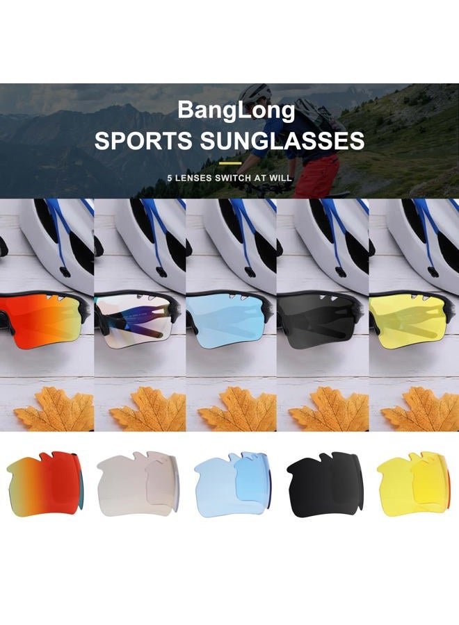 BangLong Polarized Sports Sunglasses Cycling Sun Glasses for Men Women with 5 Interchangeable Lenes for Running Baseball Golf Driving Standard black - Image 5