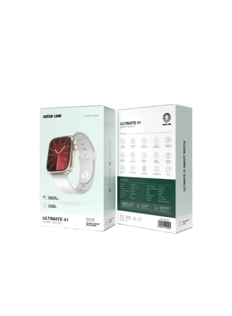 Green Lion Ultimate 41 Smart Watch - 1.75" Display, Bluetooth Calling, Health Monitoring, 10 Days Standby with Extra Strap Included - Gold/White. - Image 5
