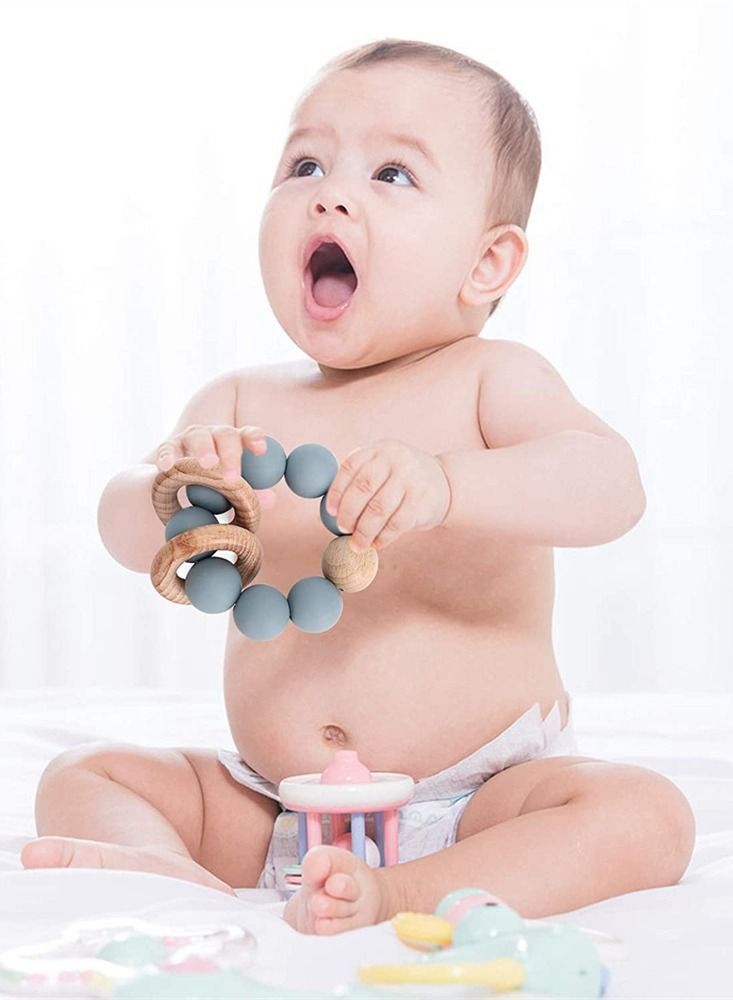 Y&D Baby Bracelet Teether, ELECDON Silicone Molar Sticks, and Wooden Teether for Oral Exploration, Environmentally Friendly Develop Sensory Skills (Pea Green) - Image 5