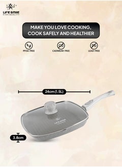 Life Smile Granite Coated Non-Stick Grill Pan with Stay Cool Easy Removable Handles for Stove Tops, Square Big Grill Skillet Steak Pan for Indoor & Outdoor Gas Grill Camping & BBQ - 100% PFOA & PFAS Free  - Image 3