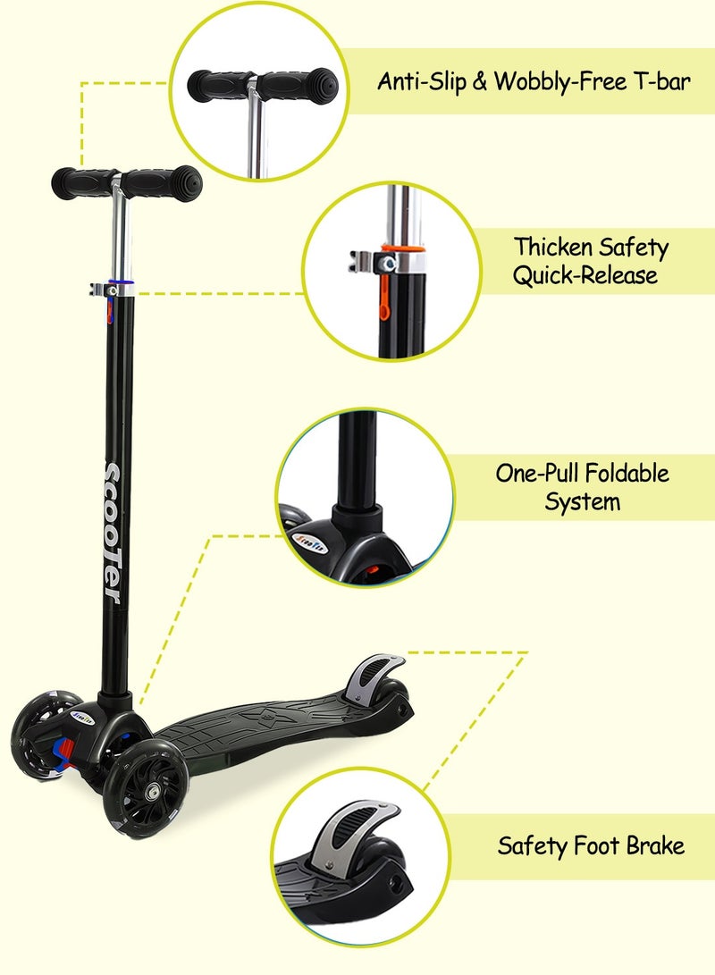 MaBaby Kids Kick Scooter, with Flashing Light Wheels and 3 Height Adjustable Handle, 3-Wheel Kids Scooter for 7+ Years Teens Boys and Girls - Image 3