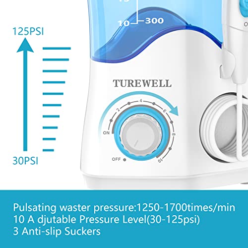 TUREWELL جهاز تنظيف الأسنان بالماء TUREWELL للأسنان/التقويم، منظف الأسنان بالماء مع 8 رؤوس نفاثة و 10 مستويات ضغط، 600 مل خزان ماء كبير جهاز ري فموي للعائلة (أبيض) - Image 5