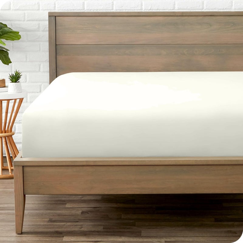 Edenwald Elastic Bed Sheet Fitted Style for King Bed Cotton Blend Plain Fitted Bedsheet with Pillow Cover Pattern Elastic Bedsheet King Size 78 x 72 Inches_with 10 Inch DropColor_Ivory - Image 1