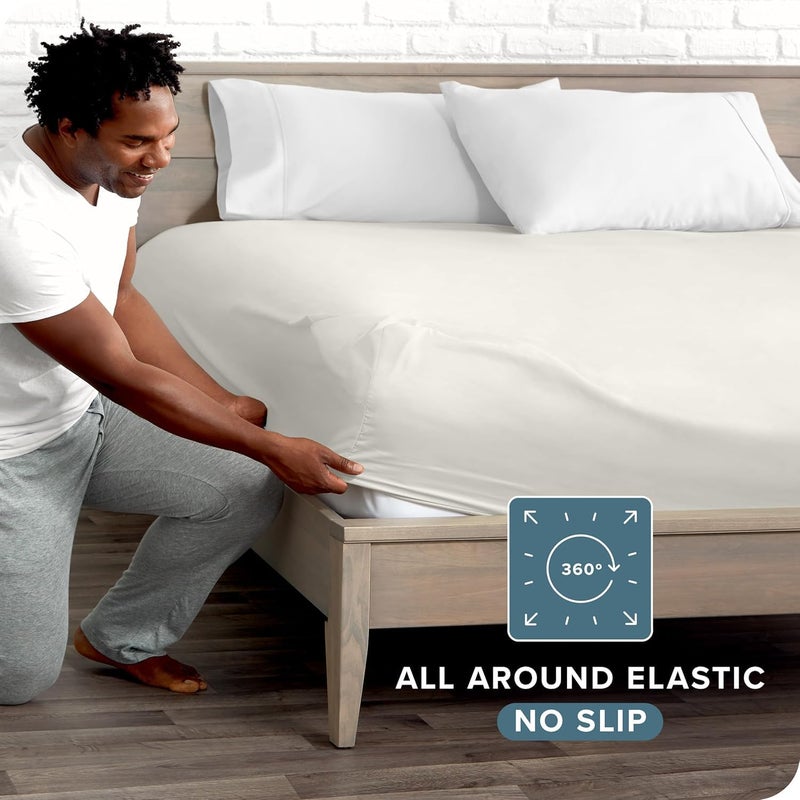 Edenwald Elastic Bed Sheet Fitted Style for King Bed Cotton Blend Plain Fitted Bedsheet with Pillow Cover Pattern Elastic Bedsheet King Size 78 x 72 Inches_with 10 Inch DropColor_Ivory - Image 2