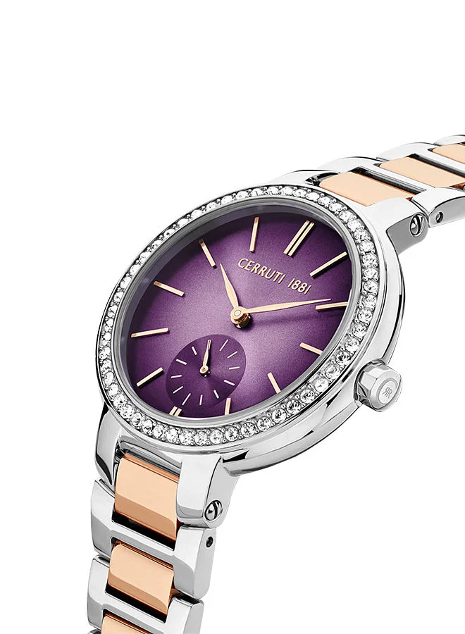 CERRUTI 1881 Women's Round Shape Stainless Steel Band Analog Wrist Watch 34 mm - Purple Dial - CIWLG2225603
