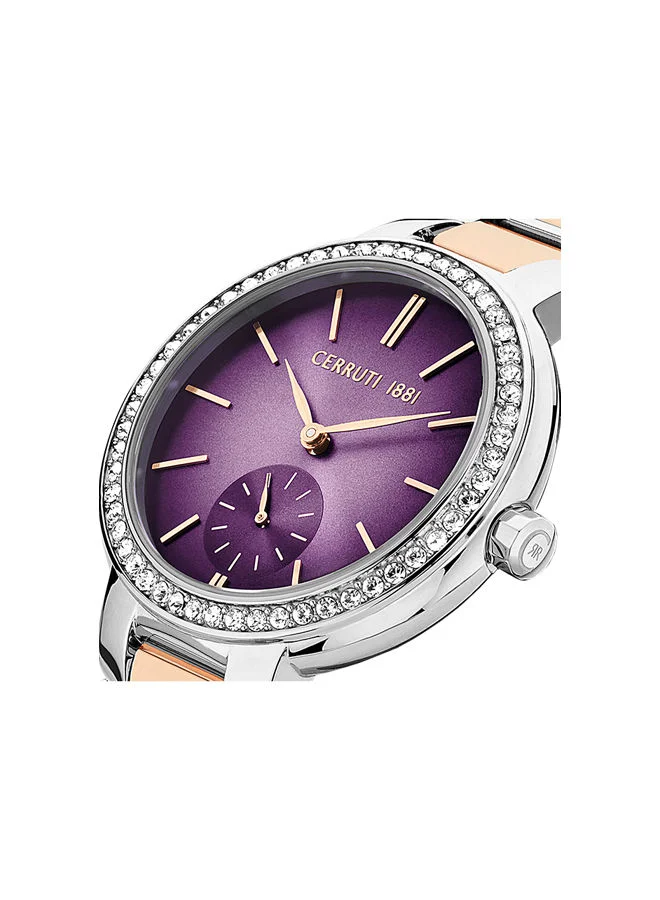 CERRUTI 1881 Women's Round Shape Stainless Steel Band Analog Wrist Watch 34 mm - Purple Dial - CIWLG2225603