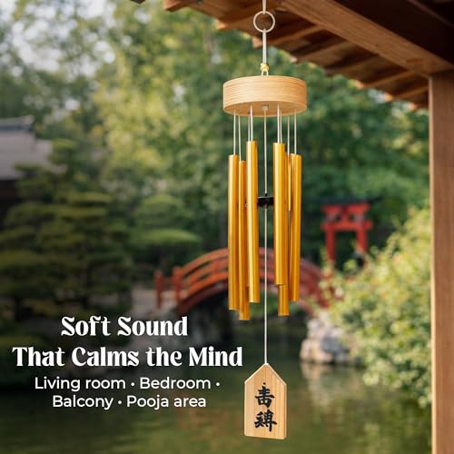 GJ Feng Shui Wind Chimes for Home & Balcony | 6 Rod Golden Wind Chime for Positive Energy & Vastu | Wind Chimes for Living Room, Bedroom & Door | Home Decor Hanging with Pleasant Sound - Image 4