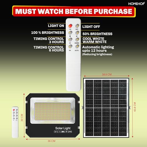 Homehop Solar Light Outdoor Home 600W Flood Led Waterproof Automatic Wireless Wall Lamp for Compound, Garden,Balcony Patio and Pathway (30 AH, ABS, 3 Color) - Image 4