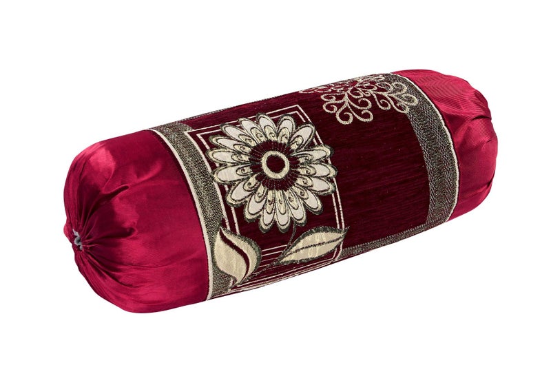 HSR Collection Velvet Chenille Bolster Cover Set - 32x16 inches, Standard, Maroon, 2 Piece - Image 2