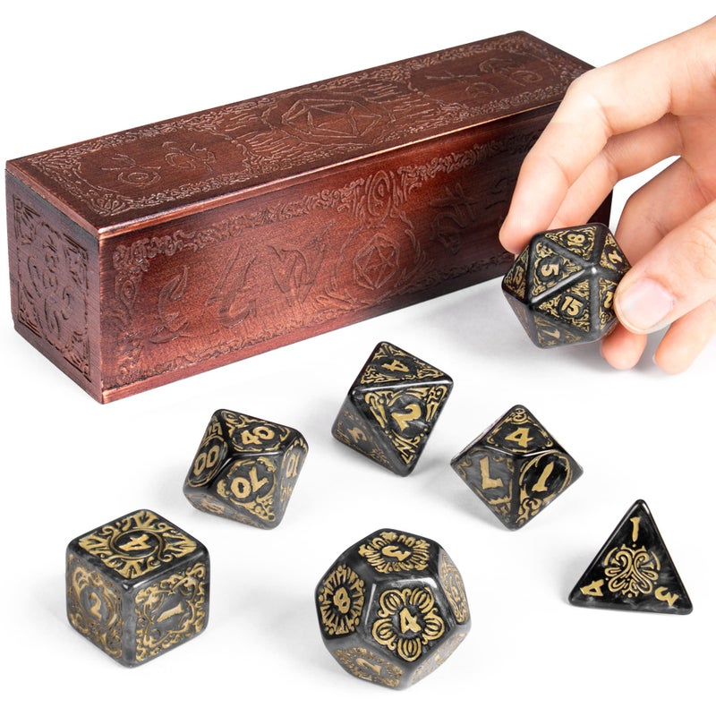 Wiz Dice Titan Dice - Polyhedral Large Dice Set for Tabletop RPG Adventure Games with a Wooden Dice Box - DND Jumbo Dice Set, Suitable for Dungeons and Dragons Dungeon Master - Image 1