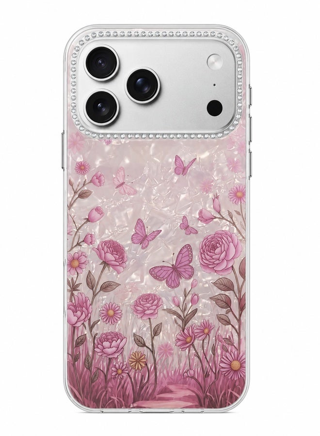 VR CREATIVE Protective Case Cover for Apple iPhone 17 Pro Max with Floral Marble Butterfly Print Transparent TPU + PC Shockproof Back Cover Design 2 - Image 1