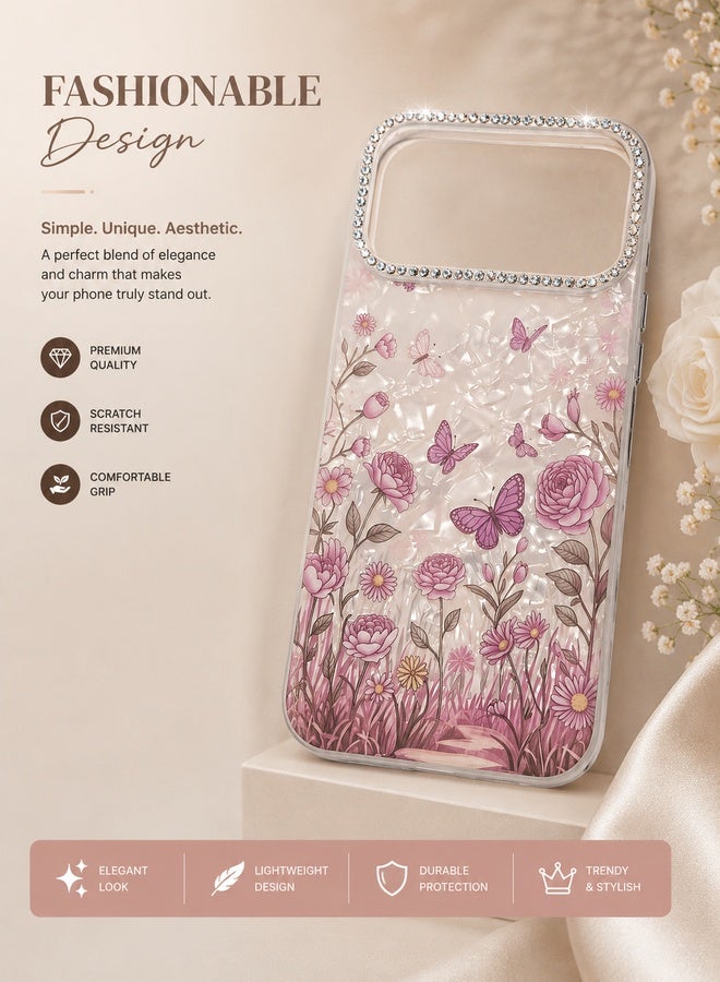 VR CREATIVE Protective Case Cover for Apple iPhone 17 Pro Max with Floral Marble Butterfly Print Transparent TPU + PC Shockproof Back Cover Design 2 - Image 4