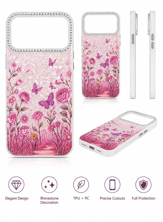 VR CREATIVE Protective Case Cover for Apple iPhone 17 Pro Max with Floral Marble Butterfly Print Transparent TPU + PC Shockproof Back Cover Design 2 - Image 2