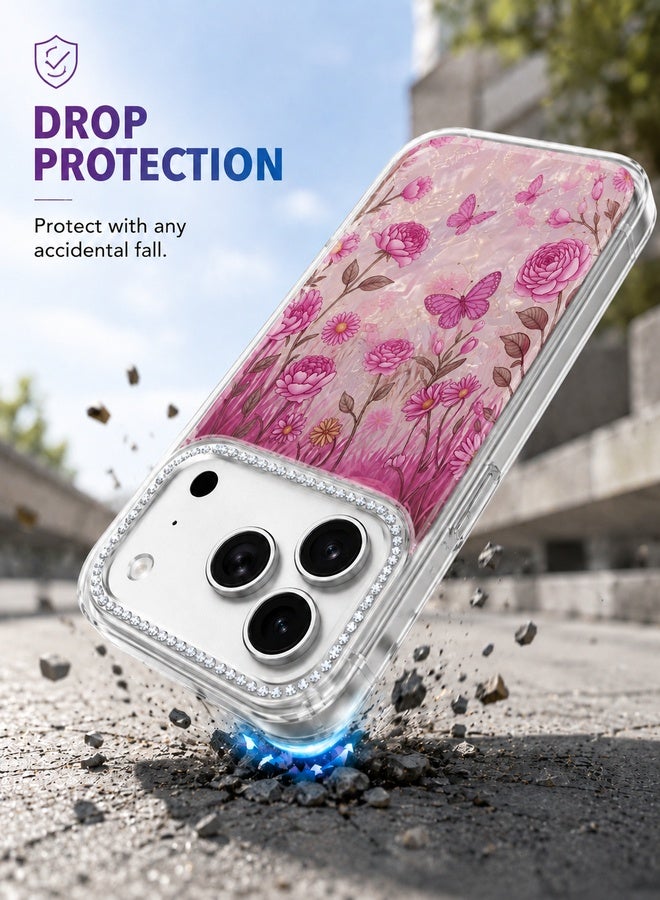 VR CREATIVE Protective Case Cover for Apple iPhone 17 Pro Max with Floral Marble Butterfly Print Transparent TPU + PC Shockproof Back Cover Design 2 - Image 5