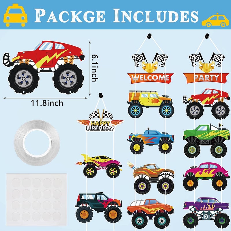 Containlol 13 Pcs Truck Birthday Party Supplies Monster Party Supplies Funny Cars Party Decorations Truck Sign Cardboard Cutouts for Birthday Supplies DIY Decorations - Image 2