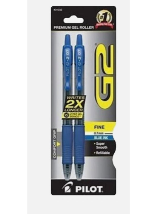 Pilot G-2 Gel Ink Pen, Blue, 0.7 mm, 2 pieces