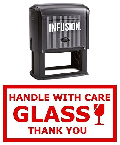 Infusion Ecommerce Self-Inking Box Stamps, Handle with Care - Glass (Red) - Image 1
