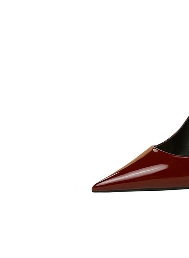 BIGTREE Shallow Pointed Metal Heel High-Heeled Shoes 7CM Wine Red  - Image 2