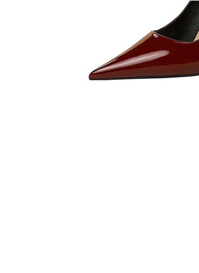 BIGTREE Shallow Pointed Metal Heel High-Heeled Shoes 7CM Wine Red  - Image 3